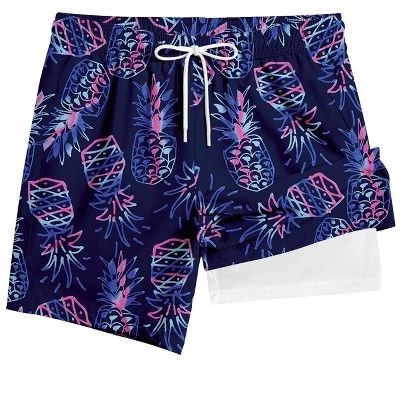 Men's  Print Quick Dry Swim Trunks with Compression Lining Inseam Summer Casual Beach Shorts Soft Pants blue