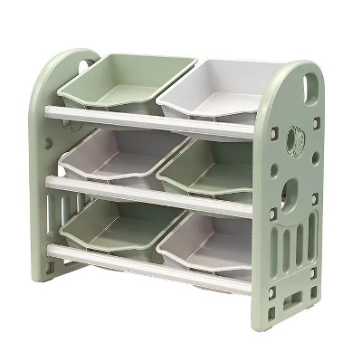 HDPE Kids Toy Storage Organizer with 6 Bins, Multi-functional Nursery Storage Unit for Playroom, Bedroom & Living Room, green