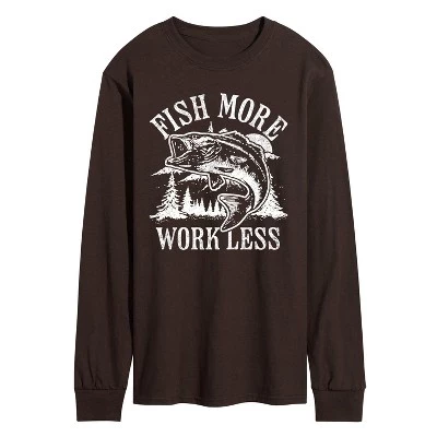Мужская футболка с длинным рукавом Fish More Work Less коричневого цвета с графическим рисунком