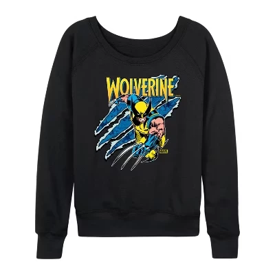 Women's -  - Wolverine Slash Lightweight French Terry Wide Neck Long Sleeve Graphic Shirt black