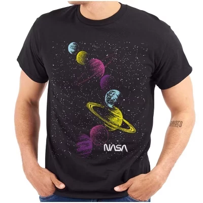 Ретро футболка NASA Space Milky Way Planets с графическим рисунком для мужчин или женщин лицензионного черного цвета