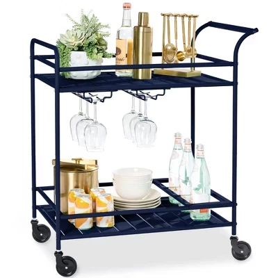 Барная тележка Best Choice Products 2 уровня, синяя