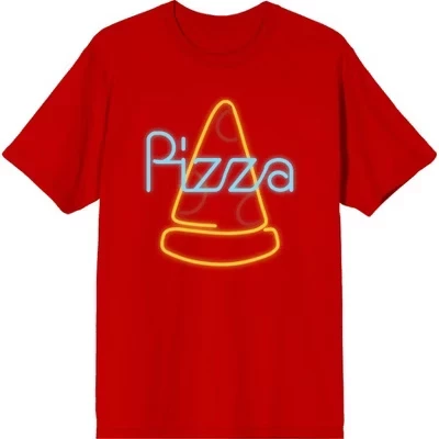 Футболка для взрослых с круглым вырезом и коротким рукавом My Pizza Day Neon Pepperoni Pizza Slice красная