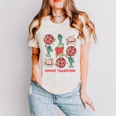 Женская футболка Cowgirl Valentine Disco с коротким рукавом и графическим принтом кремового цвета