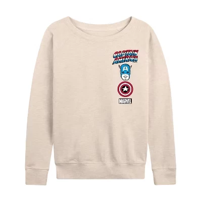 Women's -  - Captain America Logo Stack Lightweight French Terry Wide Neck Long Sleeve Graphic Shirt birch
