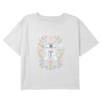 Футболка с весенними цветами для девочек R2-D2 белая