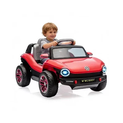 Лицензионный детский электромобиль Volkswagen Beetle 12V, четырехколесный аттракцион на игрушечной подвеске с пружинной подвеской, светодиодной подсветкой и музыкальным плеером красного цвета