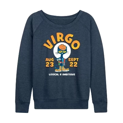 Женская легкая французская махровая рубашка Virgo с широким вырезом и длинным рукавом с графическим рисунком heather indigo