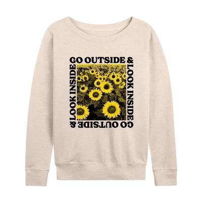 Women's -  - Sunflowers Go Outside And Look Inside Lightweight French Terry Wide Neck Long Sleeve Graphic Shirt birch
