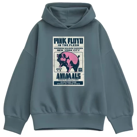 Женская толстовка с капюшоном из флиса оверсайз с животными flint blue