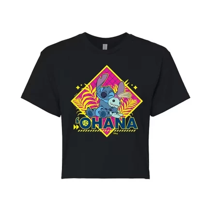 Женская укороченная футболка с рисунком Lilo & Stitch, черная