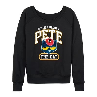 Женская рубашка It's All Groovy Collegiate из легкого французского махрового материала с широким вырезом и длинным рукавом, черная с графическим рисунком.