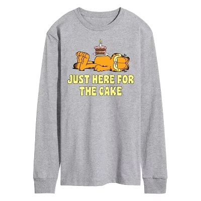 Мужская футболка с длинным рукавом Just Here For Cake с графическим рисунком athletic heather