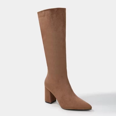 Berness Women's Adele Faux Suede Block Heel Knee High Boots camel