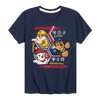 Футболка с коротким рукавом для мальчиков - Paw Patrol - Chase Rubble Marshall Hexagons