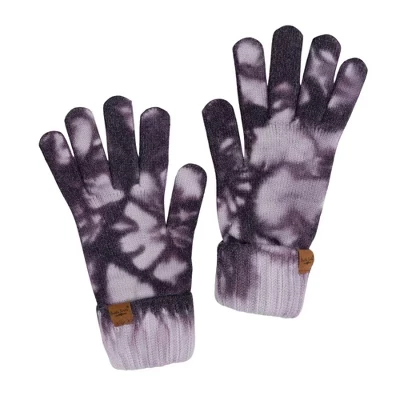 Женские мягкие теплые перчатки с манжетами в стиле Tie Dye из двойного трикотажа в рубчик фиолетового цвета