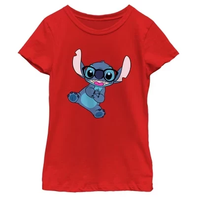 Футболка для девочек Lilo & Stitch «Стич в очках», красная