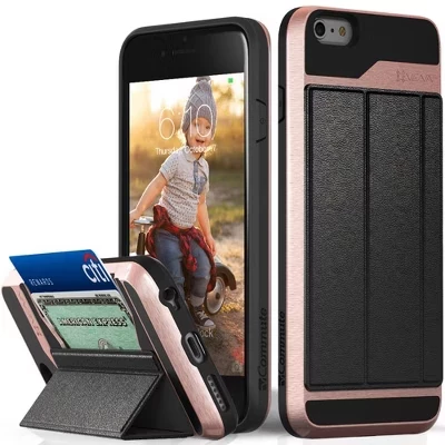 Чехол-бумажник vCommute для Apple iPhone 6S Plus, чехол с подставкой, кожаный держатель для карт [Защита от падения военного класса], Черный, красный