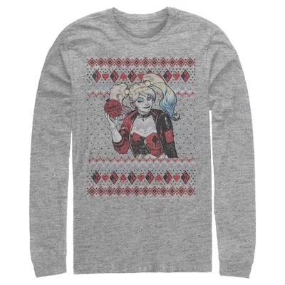 Мужская рубашка с длинным рукавом Batman Ugly Christmas Harley Quinn, спортивная рубашка heather