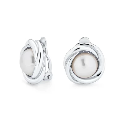 Серьги-клипсы Bling Jewelry Twist с искусственным жемчугом, серебристые