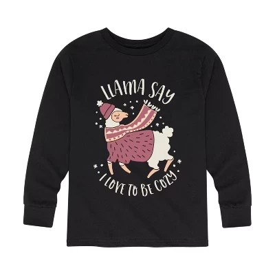 Футболка с длинным рукавом и графическим рисунком Llama Say I Love To Be Cozy черного цвета