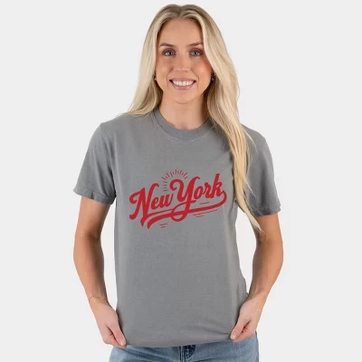 New York Retro Red - Женская одежда, окрашенная в серый цвет футболка с графическим рисунком