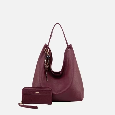 Eloa Hobo Bag with Wallet 2-Piece Set – Women’s Vegan Leather Handbag with Matching Wristlet by Mia K burgundy
