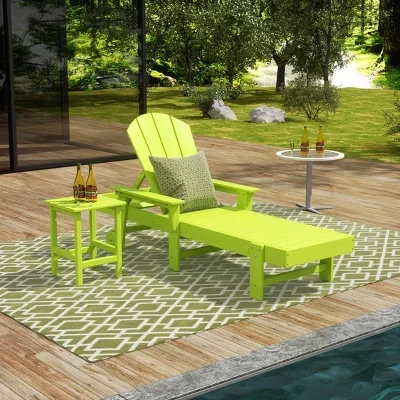 Шезлонг Malibu из 2 частей Adirondack Poly с откидывающейся спинкой, подлокотниками и колесиками, лайм