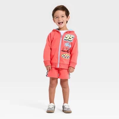 Комплект из 2 предметов для маленьких мальчиков Disney Lightning McQueen с капюшоном и шортами на молнии - Красный