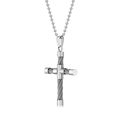 Мужская подвеска в виде креста из кабельной стали Metro Jewelry с 24-дюймовой шариковой цепочкой - доступна в белом и черном цветах