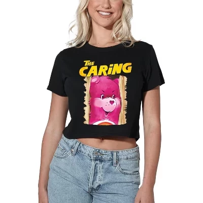 Женская укороченная футболка care bears «the caring», черная