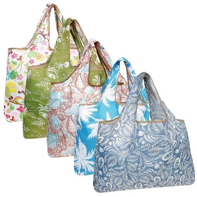 Большие складные нейлоновые многоразовые продуктовые сумки Tote, 5 упаковок беззаботного рая