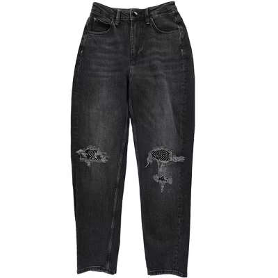 Джинсы GUESS Womens Eco Crystal Rip Repair Mom свободного кроя черного цвета