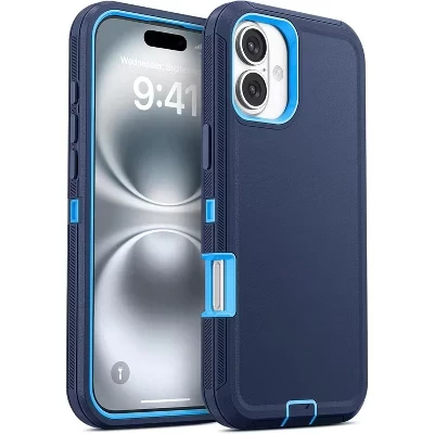 Чехол, совместимый с iPhone 16 Plus - Трехслойная сверхпрочная защита синего цвета