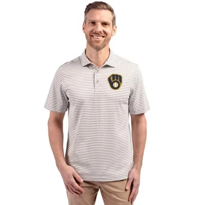 Полированное мужское поло Milwaukee Brewers Virtue Eco Pique в полоску из переработанного материала