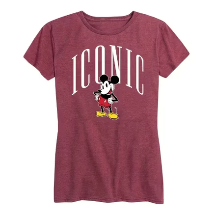 Женская футболка Disney Iconic Mickey с принтом, бордово‑меланжевая