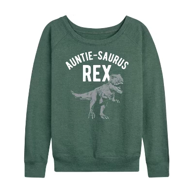 Женская легкая французская махровая рубашка Auntie-Saurus с широким вырезом и длинными рукавами и графическим рисунком heather juniper