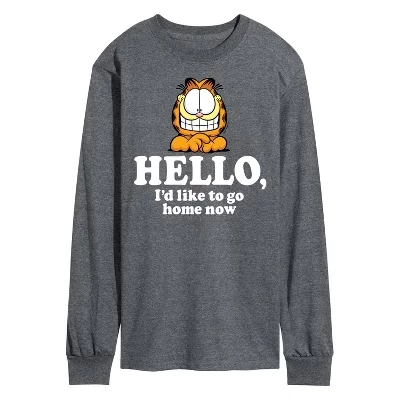 Мужской лонгслив Garfield Hello Go Home Now, серый меланж