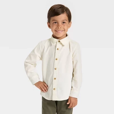 Вельветовая рубашка OshKosh B'gosh для маленьких мальчиков с длинным рукавом - кремовый