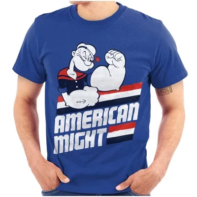 Футболка с рисунком Popeye The Sailor Man American Might для мужчин или женщин лицензионного красного цвета