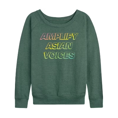 Женская рубашка Amplify Asian Voices из легкого французского махрового материала с широким вырезом и длинными рукавами с графическим рисунком heather juniper