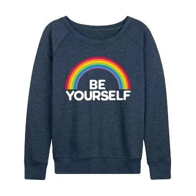 Женская - - Rainbow Be Yourself Легкая французская махровая рубашка с широким вырезом и длинным рукавом с графическим рисунком heather indigo
