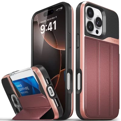 Чехол-портмоне vCommute для Apple iPhone 16 Pro Max, чехол с подставкой, кожаный держатель для карт [Защита от падения военного класса], Красный