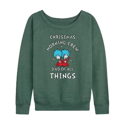 Женская рубашка Christmas Morning Crew Dad из легкого французского махрового материала с широким вырезом и длинными рукавами и графическим рисунком heather juniper