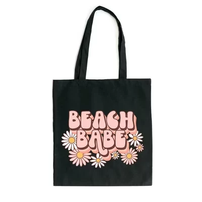Холщовая сумка в стиле ретро Beach Babe Flowers черного цвета