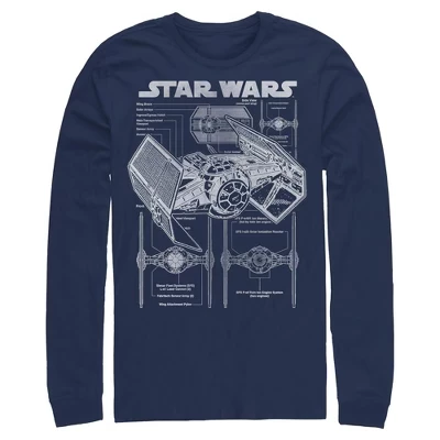 Мужская рубашка с длинным рукавом в стиле TIE Fighter синего цвета