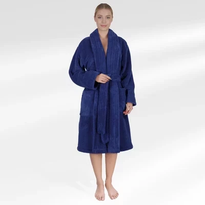 Женский халат American Soft Linen, флисовый, синий