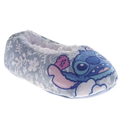 Тапочки–носочки для девочек Stitch - Уютные плюшевые домашние балетки синего цвета с тропическими принтами (для малышей) stitch