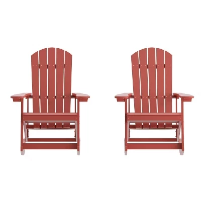 Набор из 2 классических всепогодных кресел-качалок Marcy из полимерной смолы Adirondack с фурнитурой из нержавеющей стали для круглогодичного использования красного цвета.