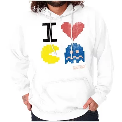 Пикселизированная ретро-игра I Heart PACMAN Hoodie Толстовка с капюшоном Женская мужская лицензионная белая